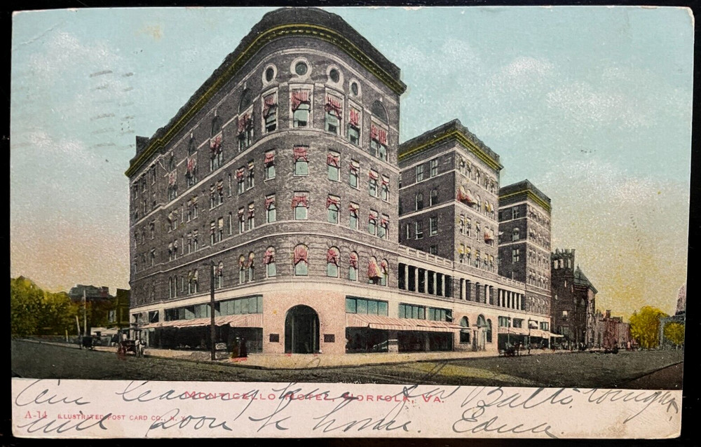 Vintage Postcard 1909 Monticello Hotel, Norfolk, Virginia (VA)