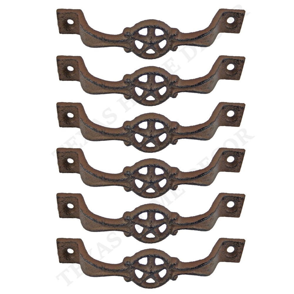 6 Star Handles Cast Iron Antique Style Rustic Barn Gate Drawer Pull Shed Door