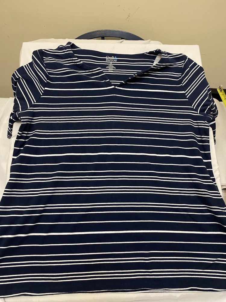 Croft & Barrow Classic Tee XL Navy Blue White Striped Short Sleeve Notch Neck