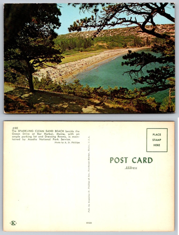 Bar Harbor Maine Beach Ocean Drive Acadia National Park Chrome Postcard-image