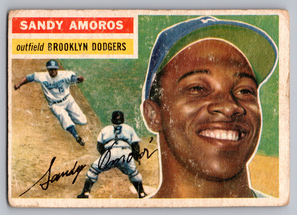 1956 Topps #42 Sandy Amoros Brooklyn Dodgers W/Yogi Berra White Back