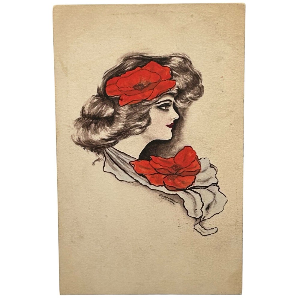 Antique 1910 Art Nouveau Woman Postcard Artist Signed Cobb Shinn