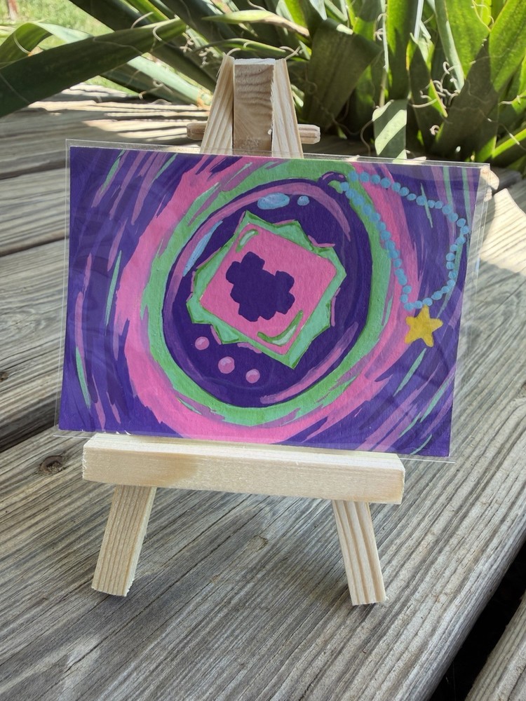 ACEO Original Painting Y2K Virtual Pet Tamagotchi Retro Toy Whimsical Pop Art