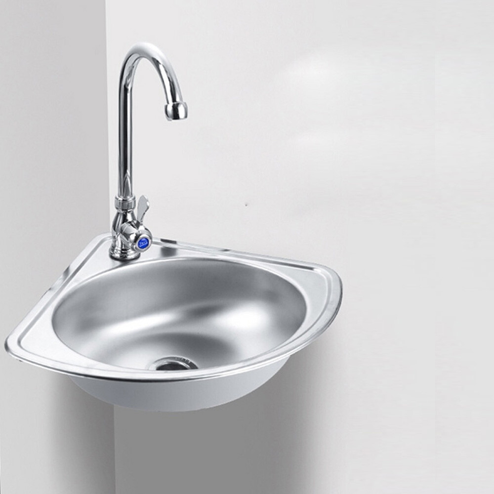 Compact Stainless Steel Triangle Corner Sink with Faucet for Small Bars