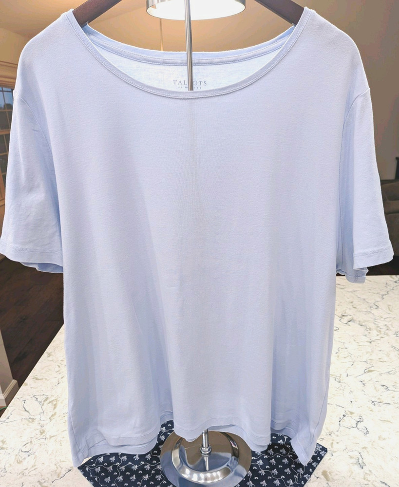 Talbots Woman Blue Cotton Crew Neck T-Shirt Plus Size 3X Short Sleeve Top Tee