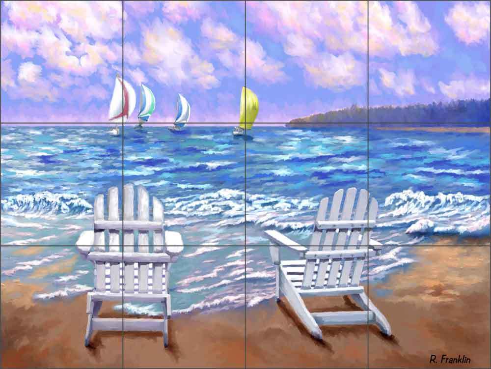 Ceramic Tile Mural Kitchen Backsplash Franklin Beach Chairs Seascape Art RFA002