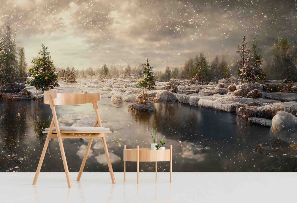 3D Sky Forest River Winter Landscape Wall Murals Wallpaper Murals Wall Sticker