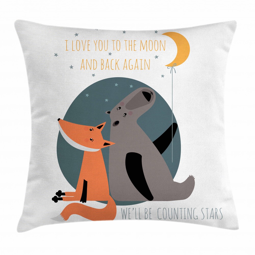 Cute Bear and Fox in Love 16-Inch Square Cushion Cover for Any Room