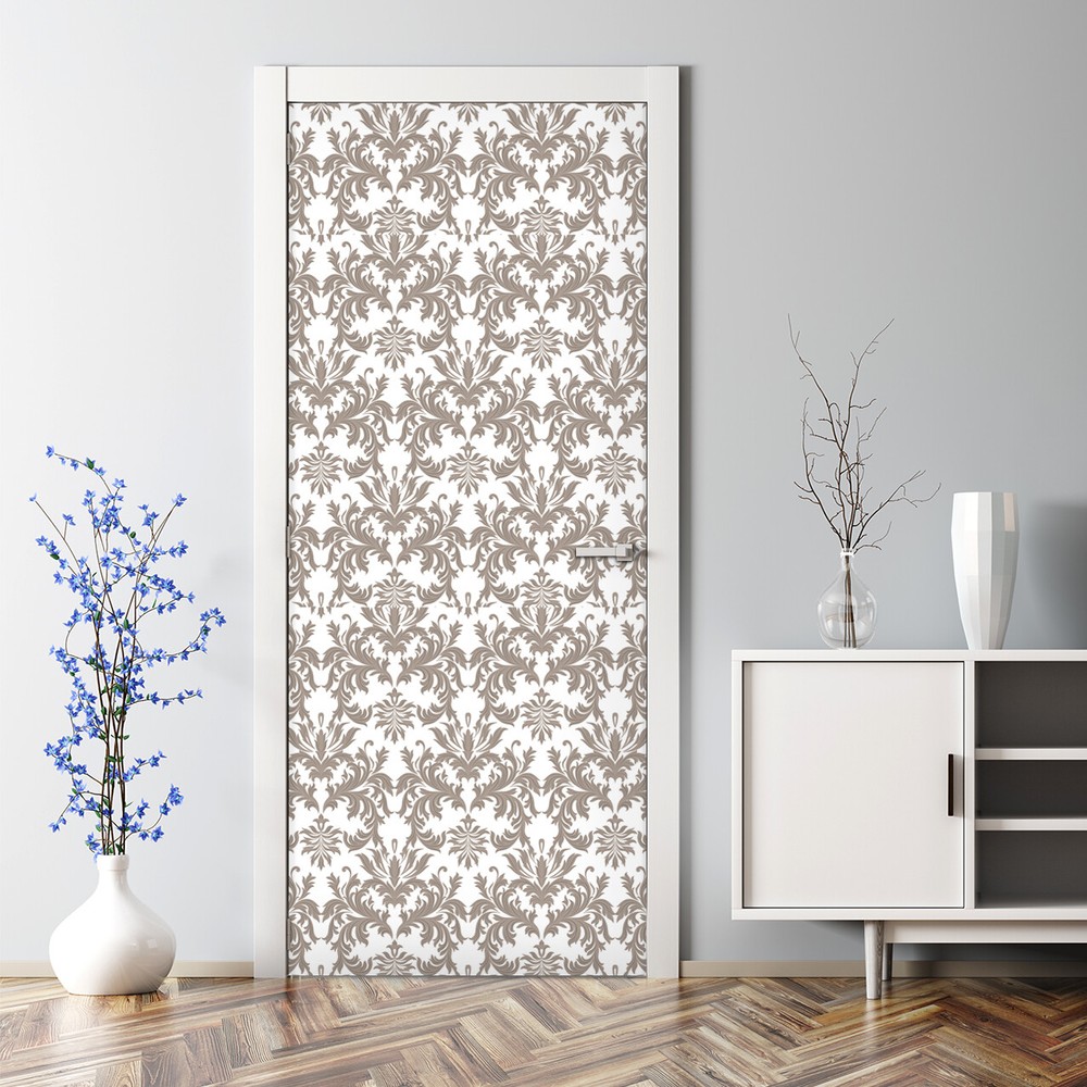 Vintage Baroque floral golden white self-adhesive door decal wall sticker