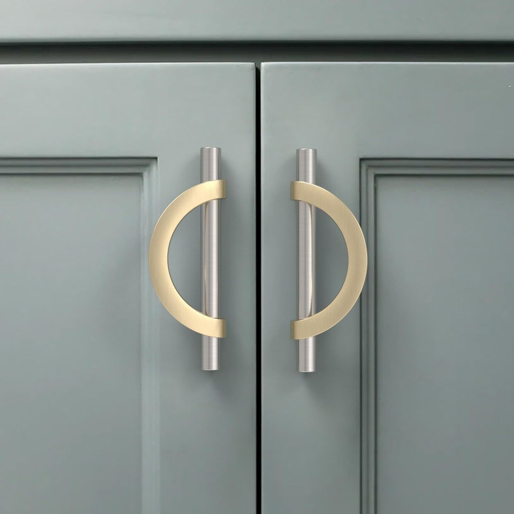 6 Pack Brushed Satin Nickel Gold Cabinet Pulls 3.75