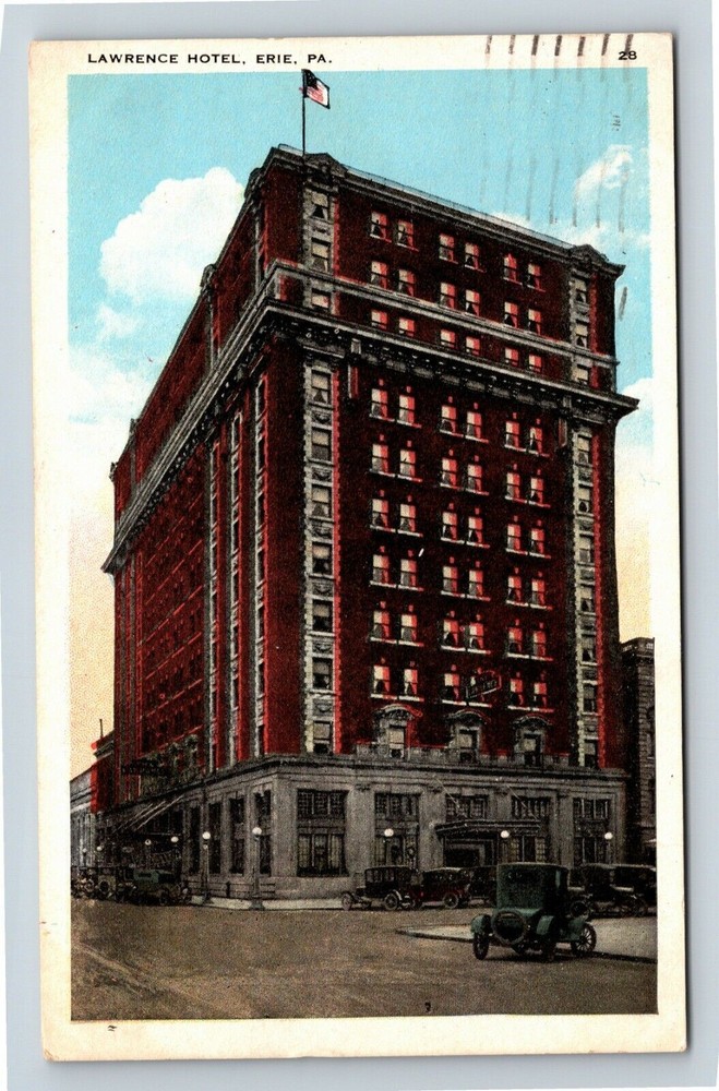 Erie PA, Lawrence Hotel, Automobiles, Pennsylvania c1926 Vintage Postcard