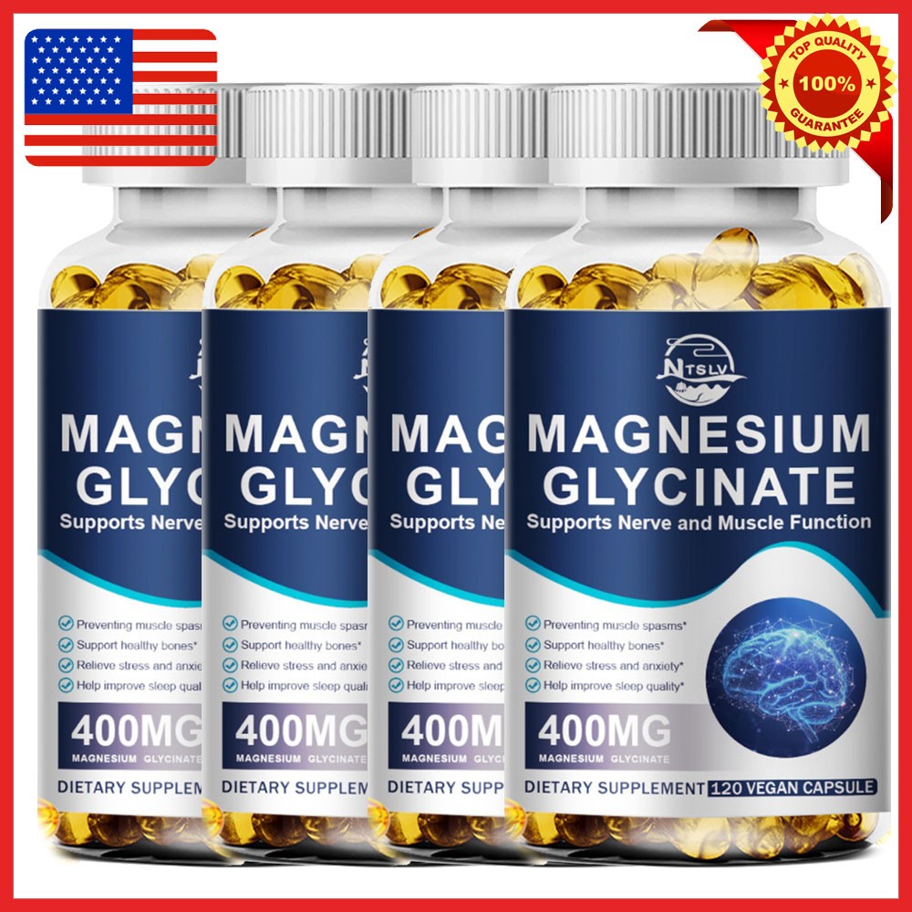 1-4Packs Magnesium Glycinate 120 Capsules 400mg 100% High Absorption Chelated