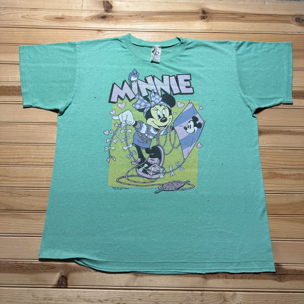 Vintage 80s Disney Minnie Mouse Mickey Kite Swept Away T-Shirt USA Made One Size