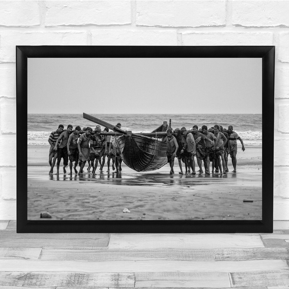 Fishermen Coastal Boat People Carry Sea Wall Art Print