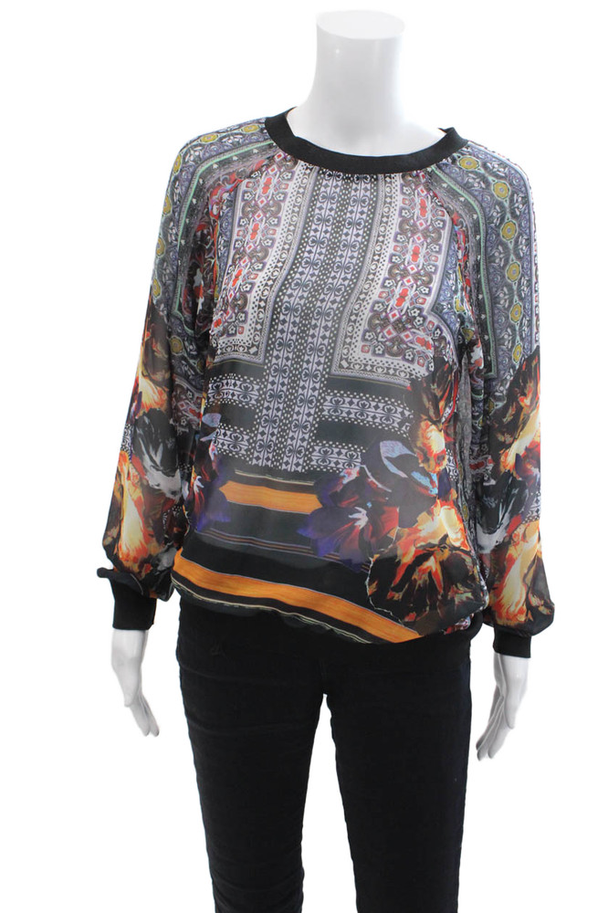 Clover Canyon Womens Sheer Graphic Long Sleeve Blouse Top Multicolor Size MFree Shipping in US $100+ Orders | $6.95 Orders Below