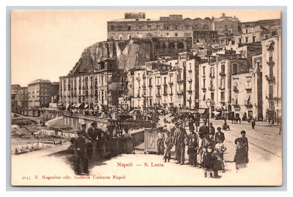 Vintage Early 1900s St Lucia Busy Street Napoli Italy Undivided Back RPPC