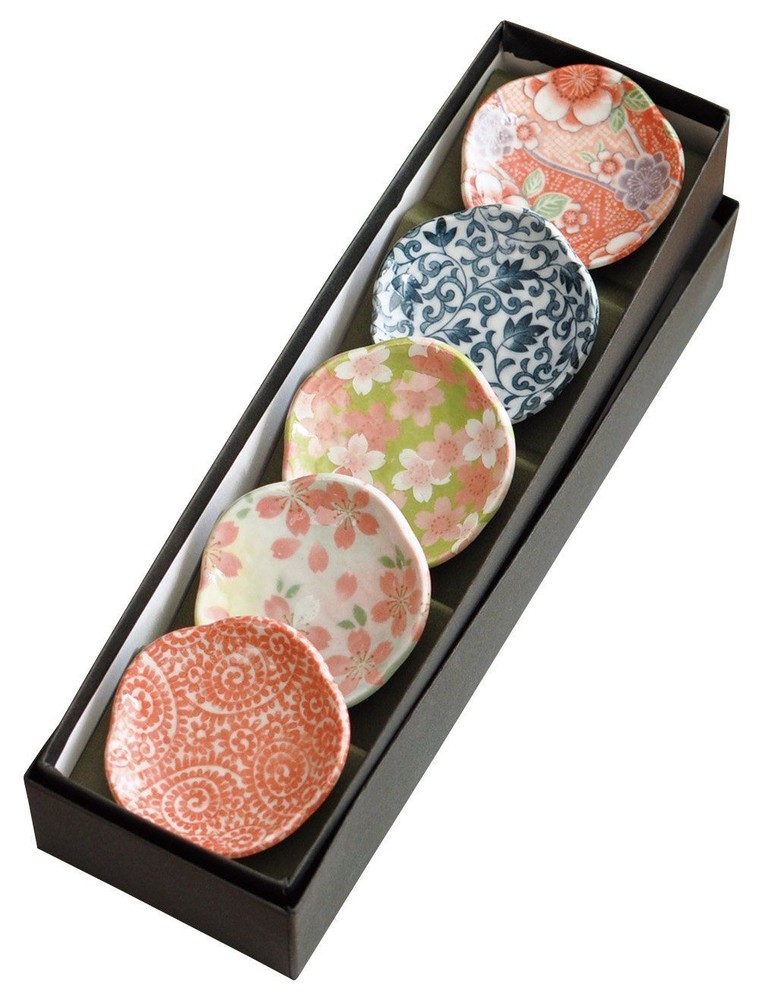 Small Plate MINO YAKI Japanese Flower-shaped Chopstick Rest Set 5pcs