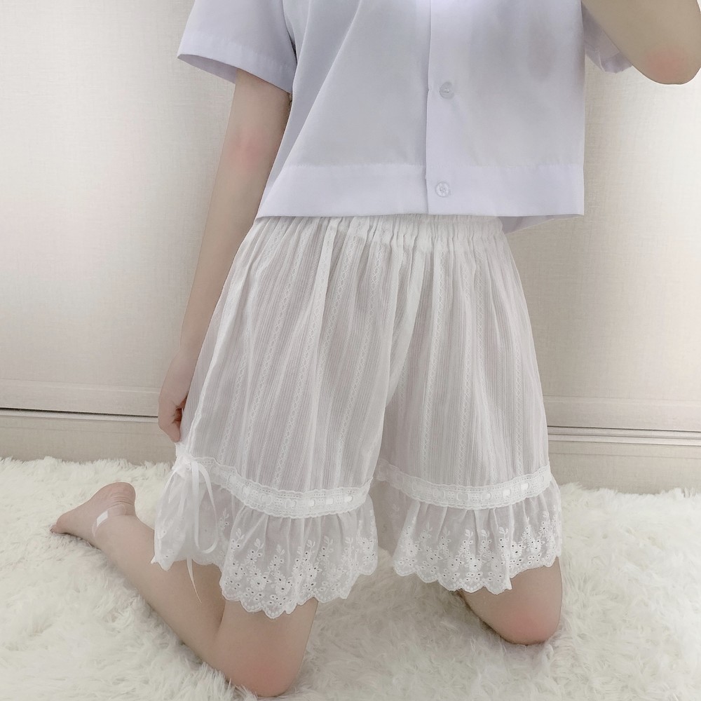 Women Cotton Bloomers Shorts Underwear Safety Knickers Lolita Lace Retro White