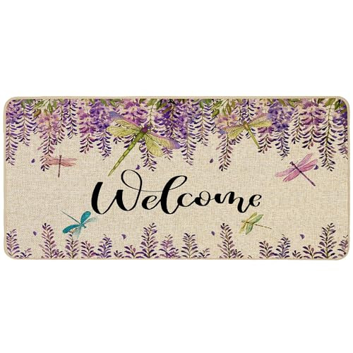 Wisteria Floral Dragonfly Doormat for Indoor Outdoor Summer Use