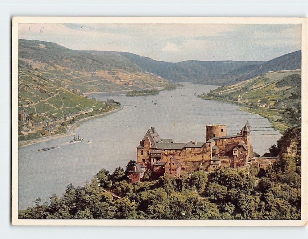 Postcard Stahleck Castle Rhine River in Bacharach Germany