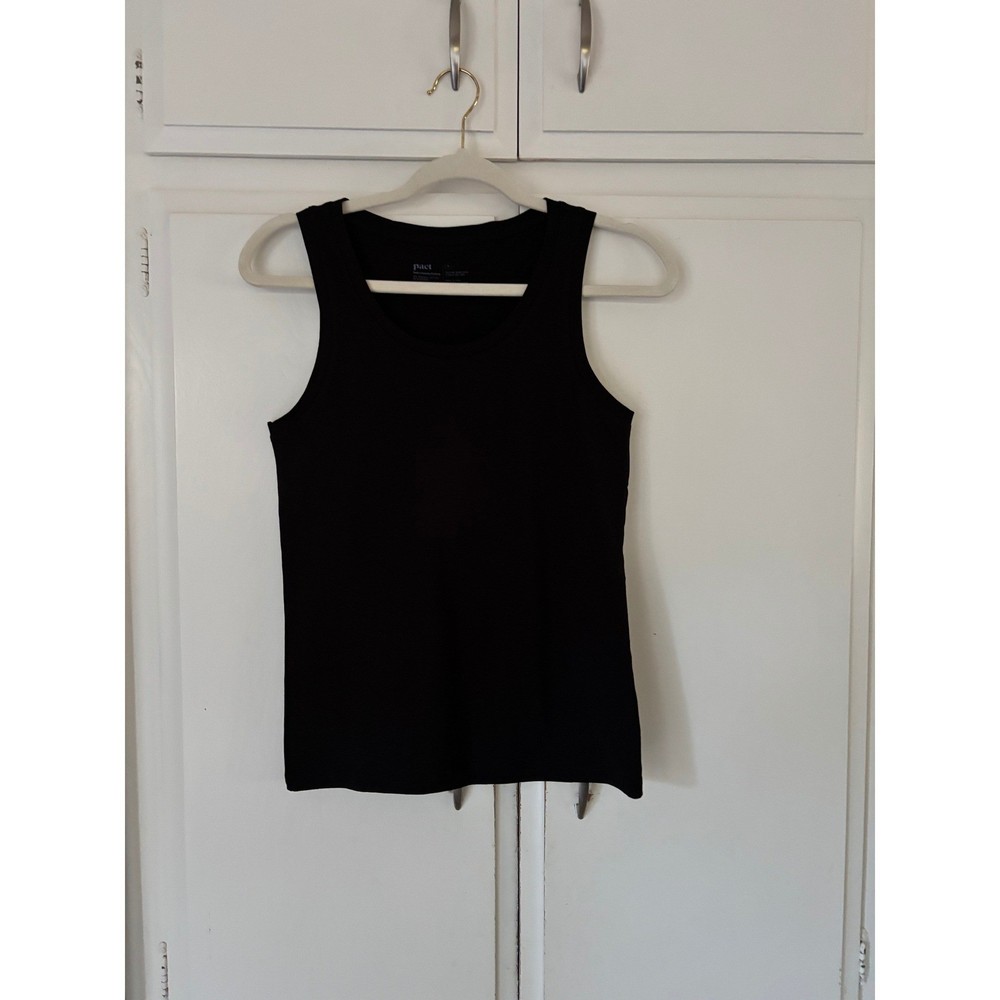 Pact Womens Organic Cotton Stretch Tank Top Black Size Medium Scoop Neck Ribbed