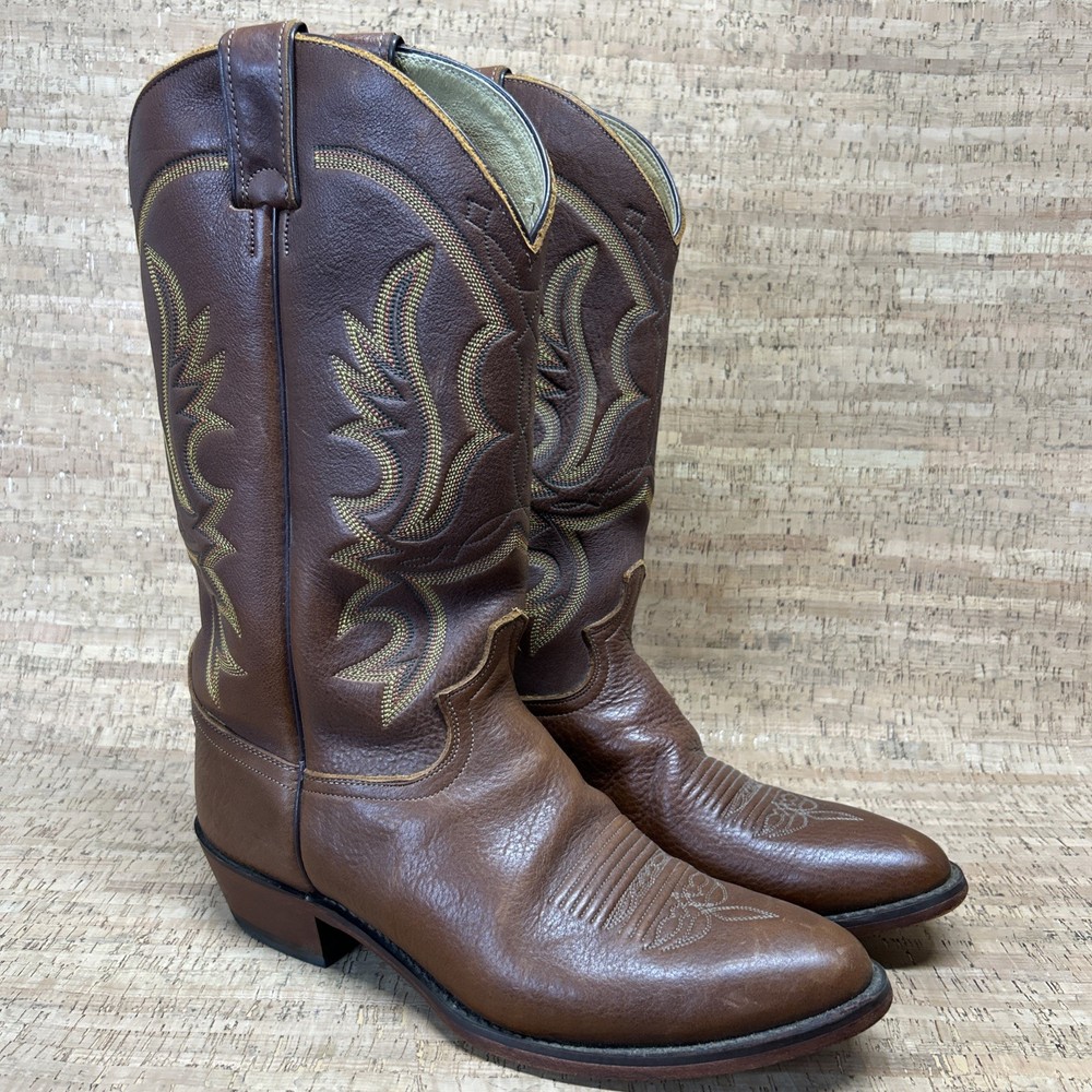 Justin Leather Western Cowboy Boots Brown Pointed Toe Mens Size 10 D 1470 EUC