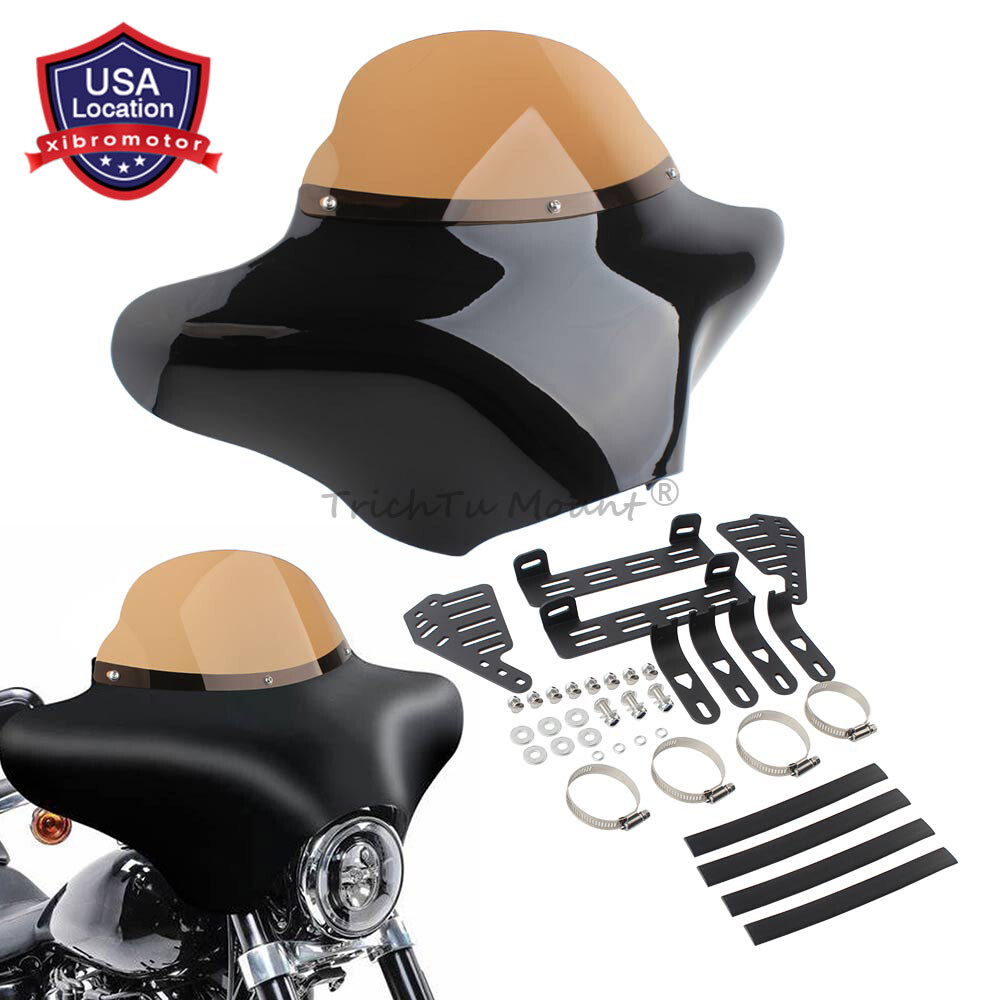 Gloss Black Front Fairing Batwing w/ Windshield For Harley Touring Road King US