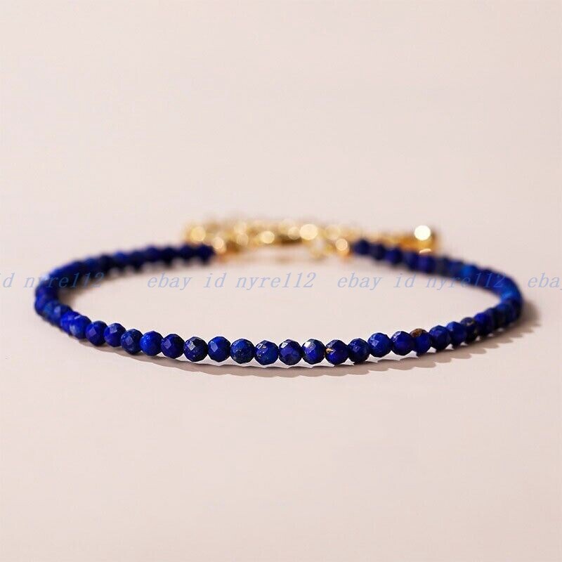 Lapis Lazuli 3mm Faceted Beads Dainty Healing Women’s Bracelet 7.5 Inches