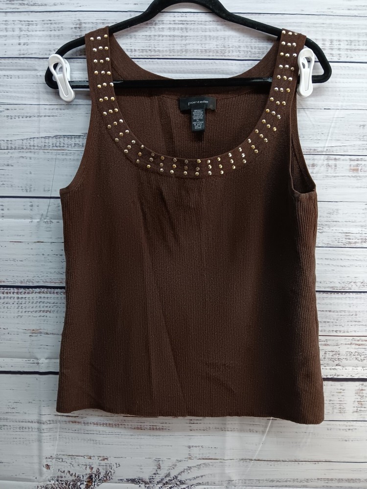 Pointelle Studded Tank Top for Women in Size XL Brown
