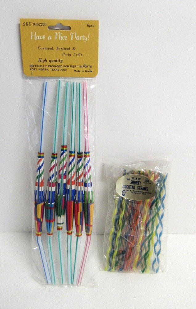 Pajitas de cóctel vintage (6) y pajitas cortas Swizzle (48) - NUEVAS y en caja abierta