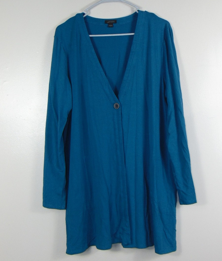 J Jill Top Womens Large One Button Deep Teal Wearever Mature Stretchy Tunic