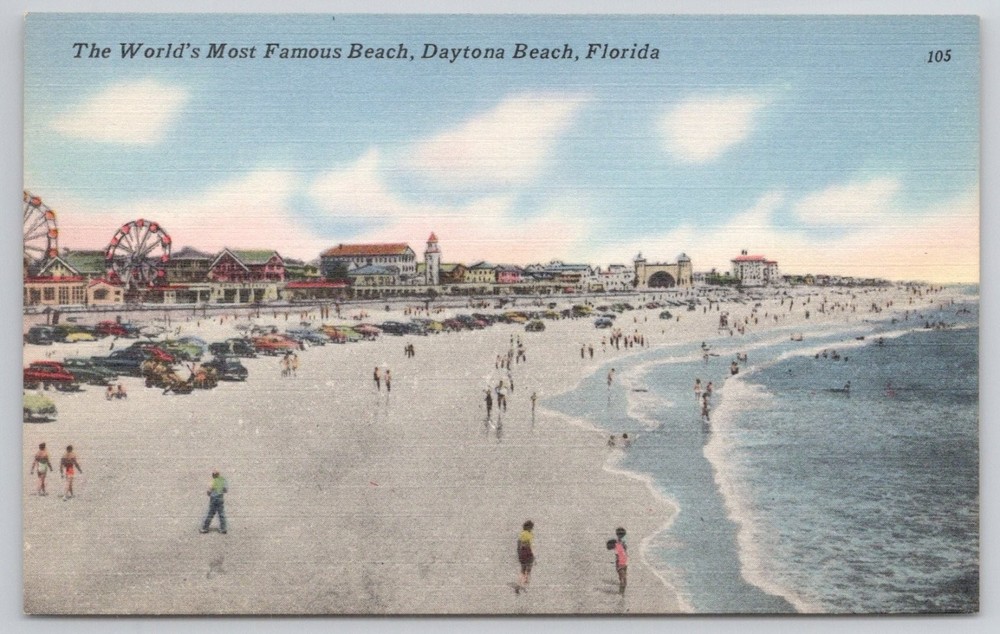 Daytona Beach FL The World's Most Famous Beach Linen Postcard