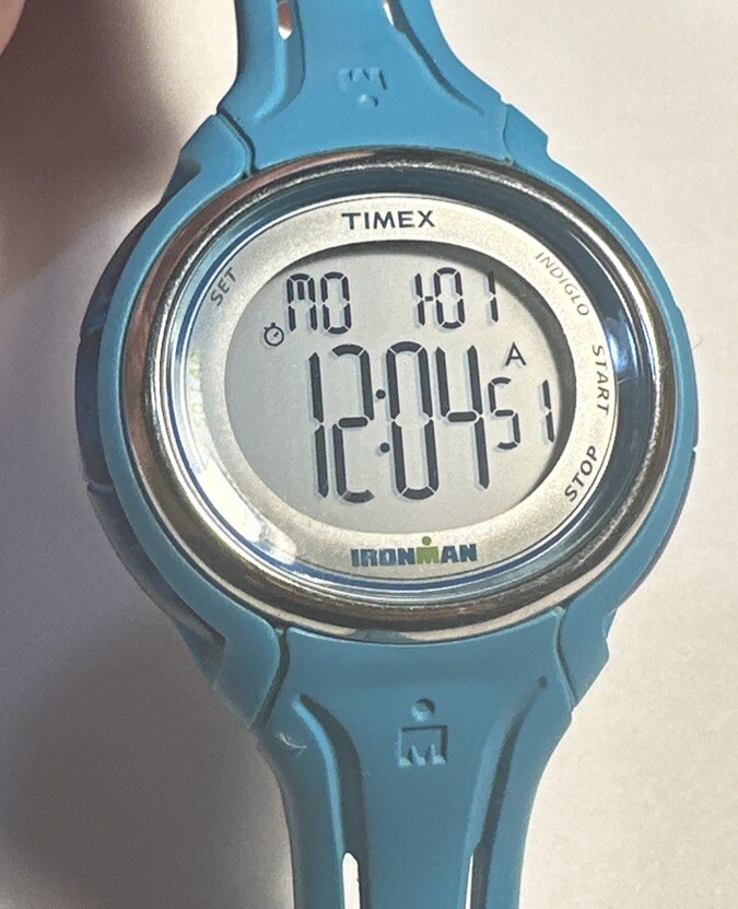 Timex Ironman Light Blue Silicone 50 Lap Indiglo Watch 38mm - New Battery