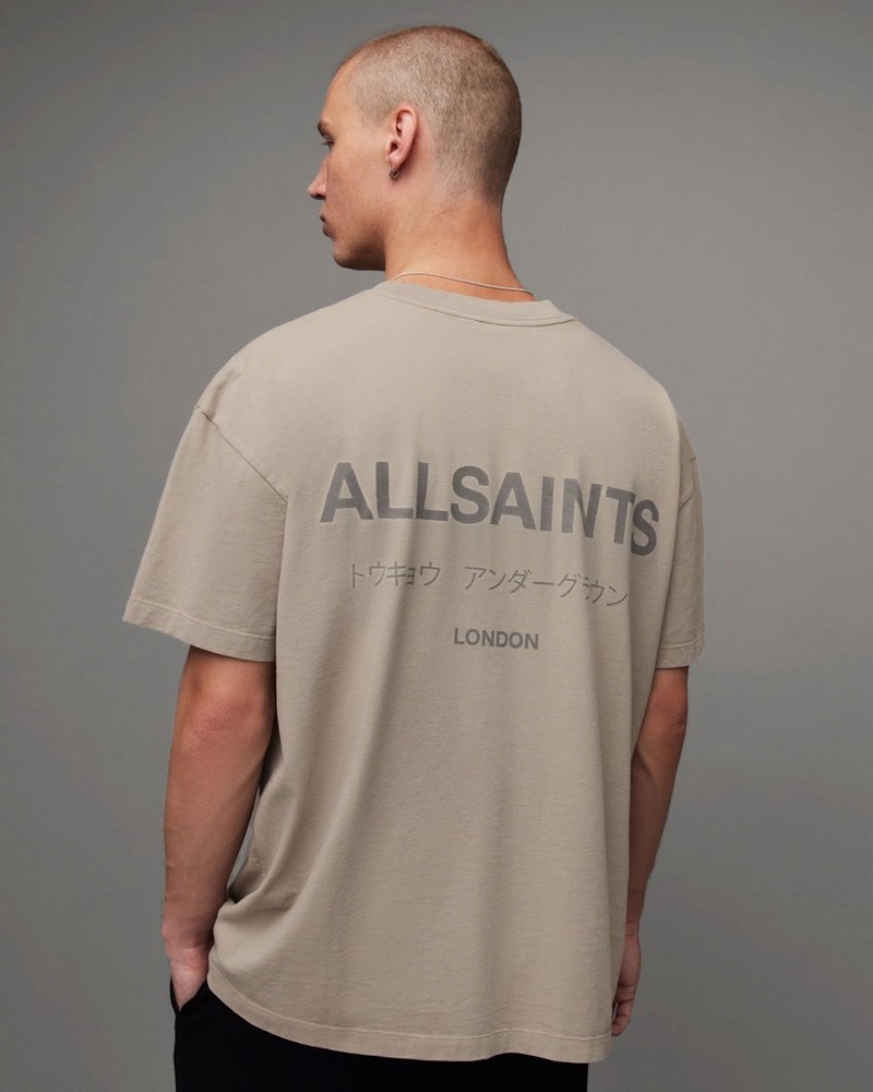 Allsaints Underground Oversized Crew Neck T-Shirt Men’s Size L Stone Taupe Top