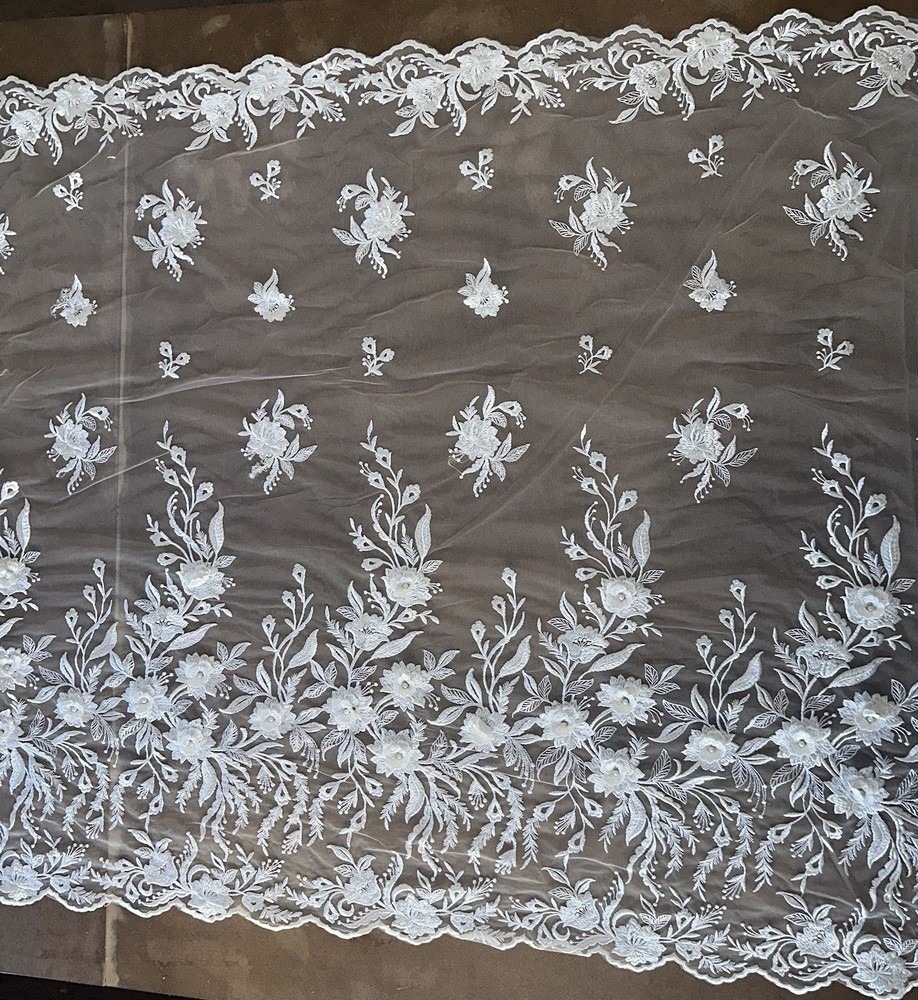 White Bridal Lace With Florals And 3D Flowers