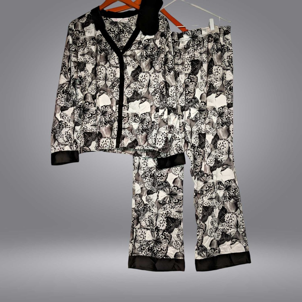 Breezies Women's Sleepwear Sz L Breezie's Lounge Printed Sleep Black A520885