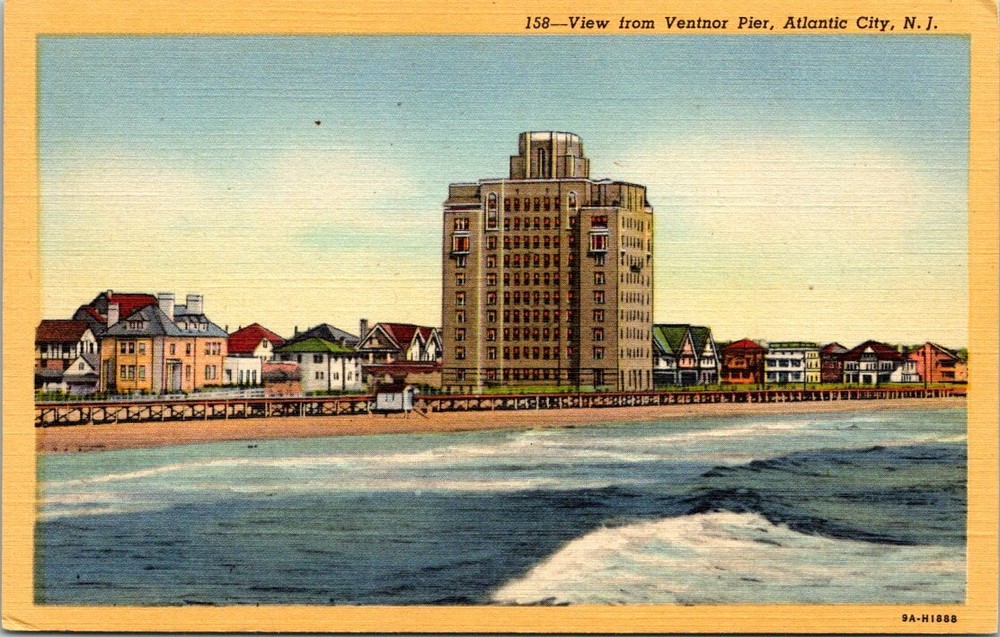 View of Boardwalk from Ventnor Pier Atlantic City New Jersey Vintage Postcard