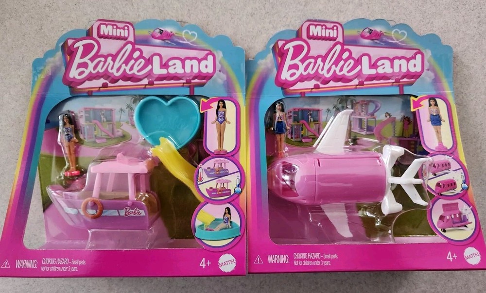 LOT OF 2 Mini Barbie Land Micro Doll Playsets Boat & Plane Sets w/ Dolls #42825