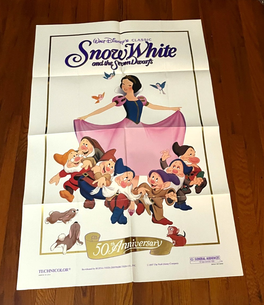 Walt Disney Snow White 50th Anniversary ORIGINAL 1987  1-SHEET MOVIE POSTER