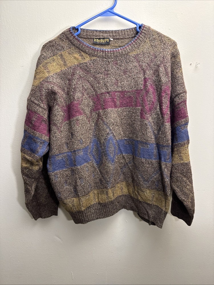 Vintage 80s Men's Sz S  Red Blue Orange Retro Cosby Sweater Wool A023