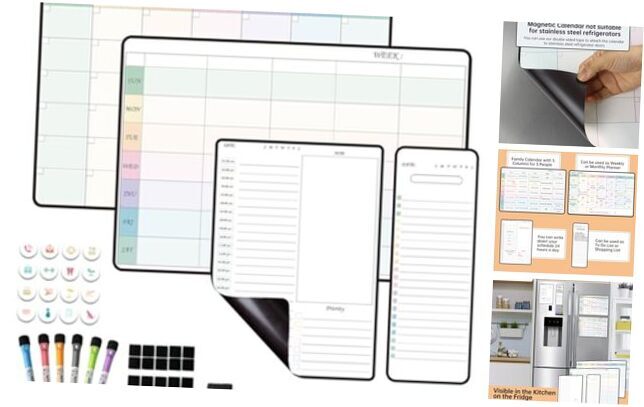 Magnetic Weekly Dry Erase Whiteboard Calendar&Monthly Calendar&Daily 4pack