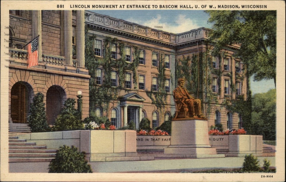 Lincoln Monument Bascom Hall Madison Wisconsin vintage postcard e305