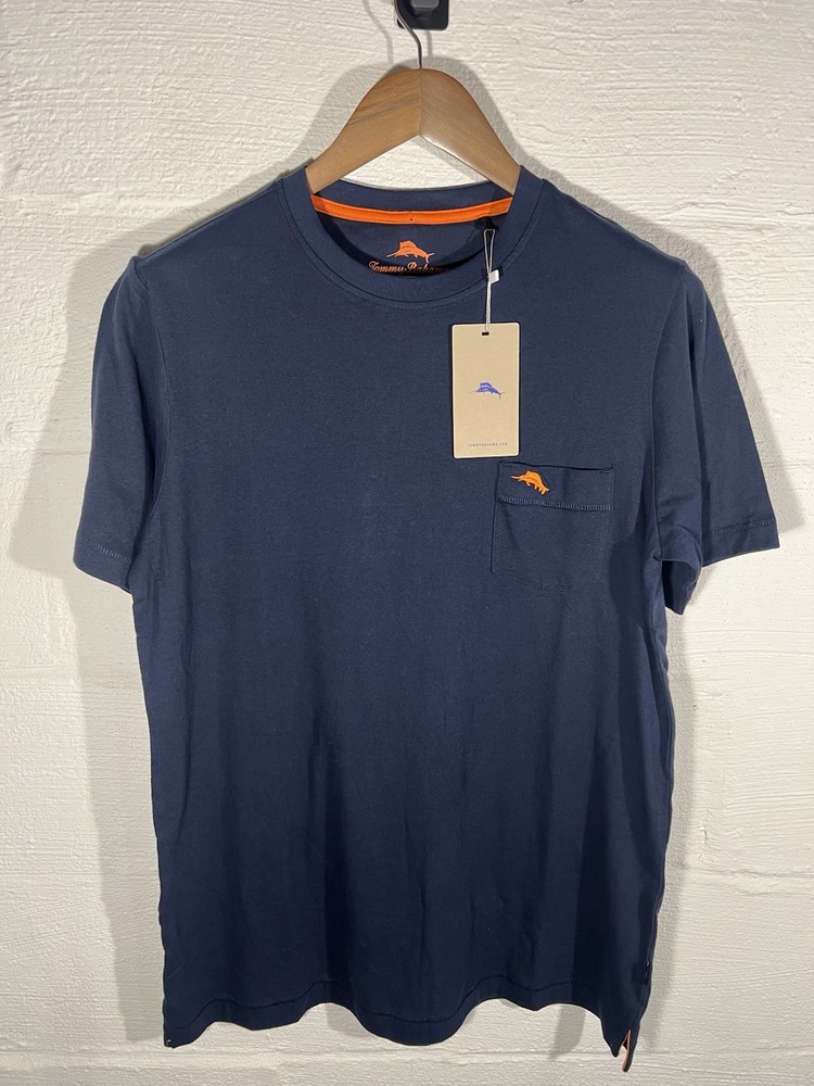 NEW Tommy Bahama Mens T-shirt Pocket Blue Medium Crew Neck Casual Active NWT