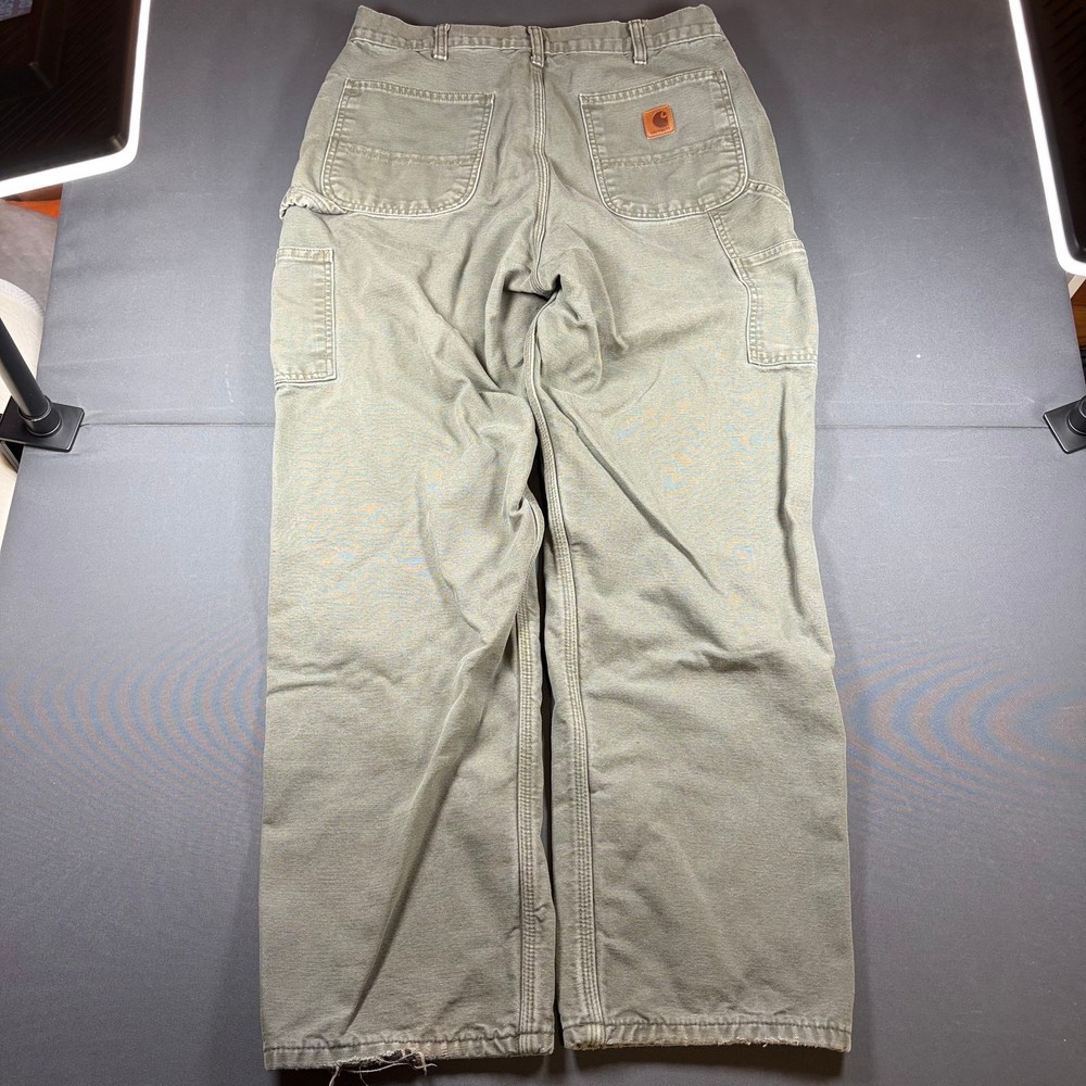 Carhartt B111-MOS Moss Green Flannel Lined Duck Canvas Work Pants 36 x 34