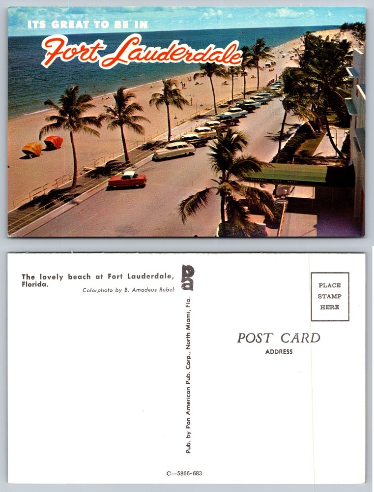 Fort Lauderdale Florida Beach Cars Palms Postcard