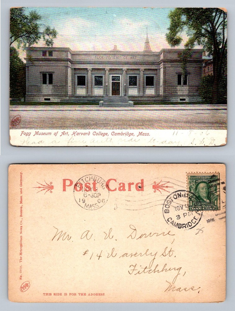 Cambridge, MA-Massachusetts, Fogg Museum Harvard c1906 Vintage Postcard