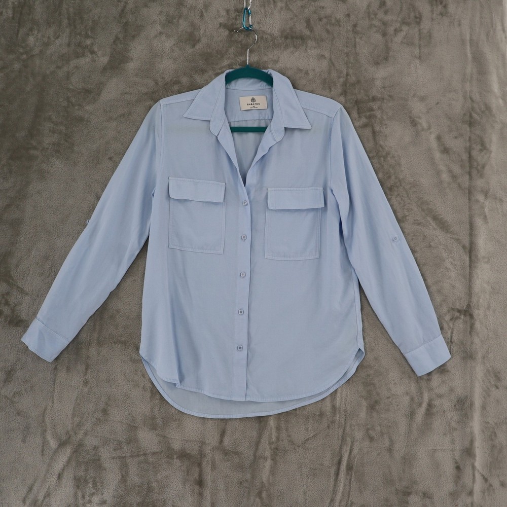 Babaton Lyocell Button Down Shirt Women XS Blue Utility Long Sleeve Aritzia NWOT