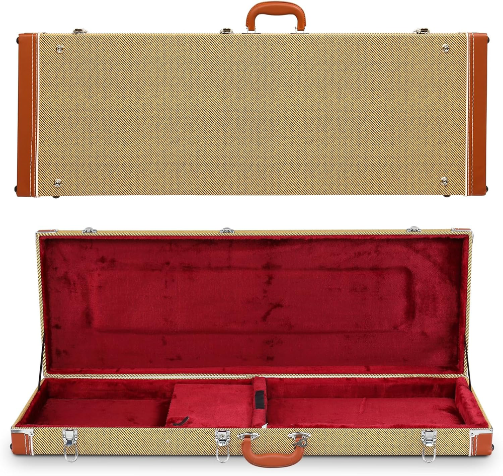 Electric Guitar Hard Case 39-Inch Wooden Protective Case with Lock (Yellow)