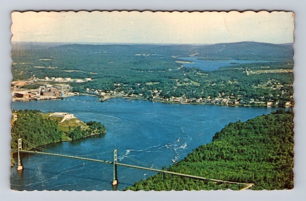 Bucksport ME-Maine, Aerial Fort Knox, Penobscot River, Vintage Souvenir Postcard