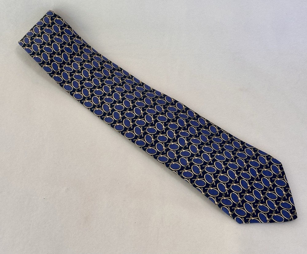 Brooks Brothers Makers Men’s Neck Tie 58” 100% Silk Horsebit Ring Blue USA